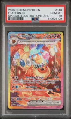 2025 POKEMON PRISMATIC EVOLUTIONS SPECIAL ILLUSTRATION RARE FLAREON EX PSA 10 - Image 1
