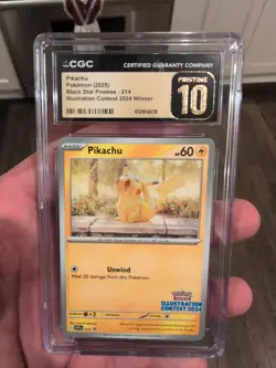 CGC Pristine 10 Pikachu Black Star Promo 214 Illustration Contest 2024 Holo EN - Image 1
