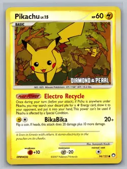 Pikachu 094/123 Promo Burger King Promos Pokemon Reverse Holo Near Mint - Image 1