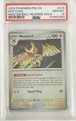 Pokemon Prismatic Evolutions Noctowl (Master Ball Pattern) 078/131 PSA 10 - Image 1