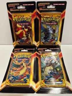 2014 Pokemon XY Flashfire Booster Blister Pack Set Of 4 Full Pack Art Set NEW - Image 1