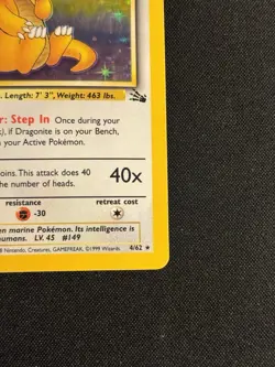 Wizards Pokemon TCG Dragonite 4/62 Fossil Holo Rare 1999 English - Image 4