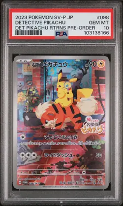 2023 POKEMON JAPANESE SV-P PROMO #098 DETECTIVE PIKACHU PSA 10 - Image 1