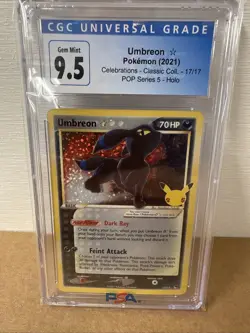 CGC 9.5 GEM MINT Umbreon Gold Star Celebrations Classic Collection Pokemon 17/17 - Image 1