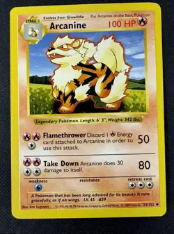 Arcanine Shadowless Pokemon Base Set #23 1999 - Image 1