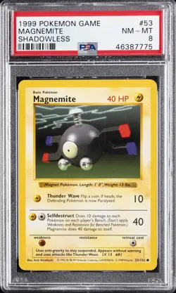 1999 POKEMON BASE SET SHADOWLESS #53 MAGNEMITE PSA 8 - Image 1