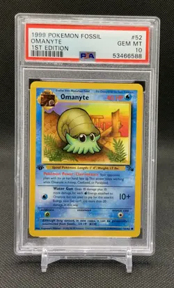 1999 Pokemon 1st Edition Fossil # 52 Omanyte PSA 10 - Image 1