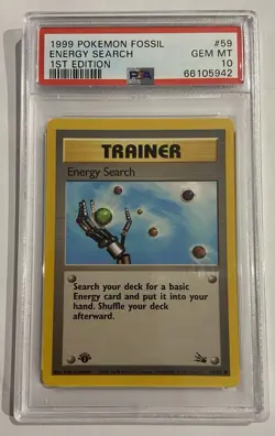 Pokemon TCG Energy Search 59/62 Fossil 1st Edition Regular EN 1999 PSA 10 - Image 1