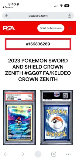 The Pokemon Company Keldeo Ultra Rare Full Art Holo GG07/GG70 EN 2023 PSA 9 - Image 5