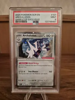 2024 POKEMON SCR EN-STELLAR CROWN GAMESTOP EXCLUSIVE #107 ARCHALUDON PSA 9 - Image 3