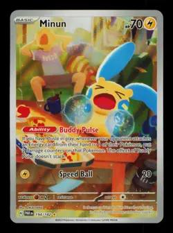 Pokemon Card Minun 194/182 Paradox Rift PAR Holo Illustration Rare IR NM 2023 - Image 1