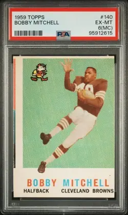 1959 Topps #140 Bobby Mitchell Cleveland Browns Rookie Football Card PSA6 (MC) - Image 1
