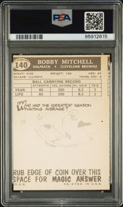 1959 Topps #140 Bobby Mitchell Cleveland Browns Rookie Football Card PSA6 (MC) - Image 2