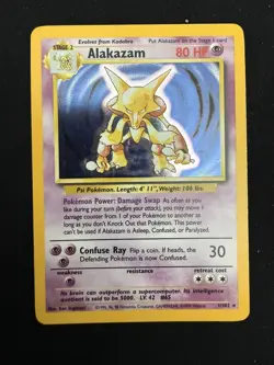Pokemon TCG-Alakazam Base Set Holo Rare Card 1/102 Unlimited- MP+ - Image 1