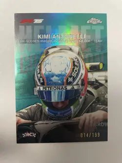 2025 Topps Chrome Formula 1 Kimi Antonelli ROOKIE Helmet Collection Aqua /199 - Image 1
