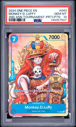 2024 One Piece EN 2nd Anniversary Tournament PRTCPTN Monkey D Luffy #043 PSA 10 - Image 1