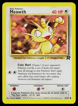 Pokemon Card Team Rocket Meowth 62/82 Common - Image 1
