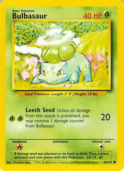 Bulbasaur 44/102 Common Base Set Unlimited Pokemon Moderately Played - Image 1