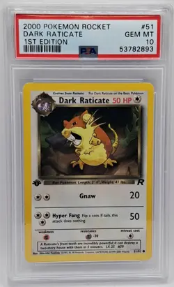 2000 Pokemon Rocket 1st Edition #51 Dark Raticate PSA 10 - Image 1