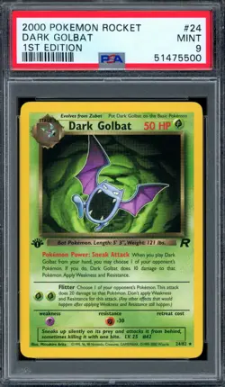 PSA 9 Pokemon 2000 1st Edition Team Rocket Dark Golbat Rare #24 - Image 1