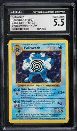 1999 Pokemon Base Set Shadowless Poliwrath #13/102 Holo graded CGC 5.5 Excellent - Image 1