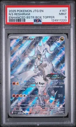 2025 Pokemon Journey Together N's Reshiram Enhanced Booster Topper 167 PSA 9 - Image 1