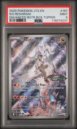 2025 Pokemon Journey Together N's Reshiram Enhanced Booster Topper 167 PSA 9 - Image 1