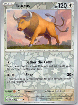 Pokemon Tauros 128/165 151 Uncommon Reverse Holo NM TCG - Image 1