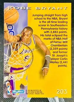 1996-97 Skybox Premium Rookies Kobe Bryant Los Angeles Lakers Rc #203 - Image 2