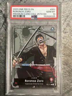2023 ONE PIECE PREMIUM CARD COLLECTION 25TH EDITION #001 RORONOA ZORO PSA 10 - Image 1