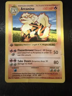 Arcanine (1st Edition) 23/102 Shadowless Pokemon Base Set 1999 Wotc Vintage HP - Image 1