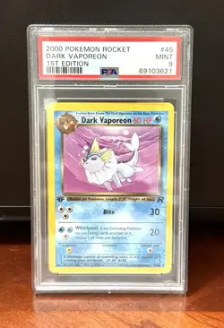 First Edition 2000 Pokemon Rocket 45/82 Dark Vaporeon PSA Mint 9 - Image 1
