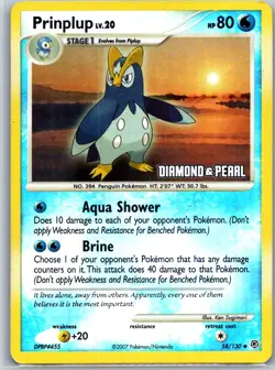 Pokemon TCG Prinplup Uncommon Reverse Holo Diamond and Pearl 58/130 MP - Image 1