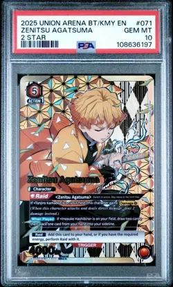 2025 UNION ARENA UE05BT/KMY DEMON SLAYER #071 ZENITSU AGATSUMA 2 STAR PSA 10 - Image 1