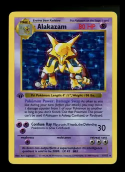 1st Edition Alakazam 1/102 SHADOWLESS Base Set 1999 Holo Rare WOTC Pokemon Card - Image 1