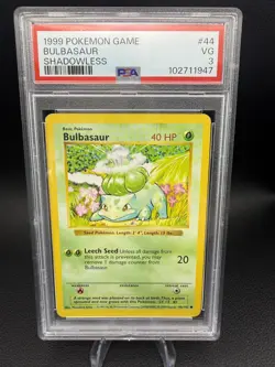 1999 Pokemon Base Set Bulbasaur Shadowless #44 PSA 3 VG WOTC Vintage - Image 1