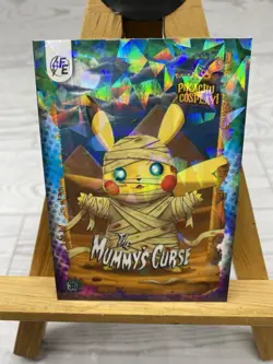 Pikachu as Cosplay The Mummy's Curse Cracked Ice Holo Non-Pokemon Fan Art Card - Image 2