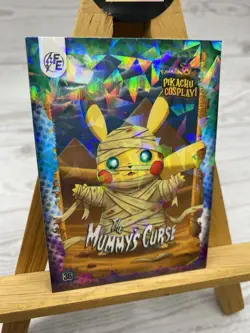 Pikachu as Cosplay The Mummy's Curse Cracked Ice Holo Non-Pokemon Fan Art Card - Image 3