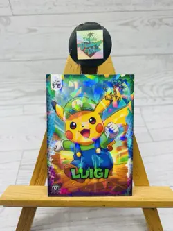 Pikachu as Luigi Cosplay Non- Pokemon Pop Culture Fan Art Trading Card - Image 1