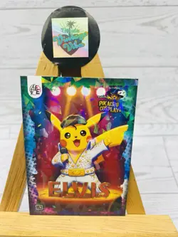 Pikachu as Cosplay Elvis Non- Pokemon Fan Art Cracked Ice Holo Trading Card - Image 1