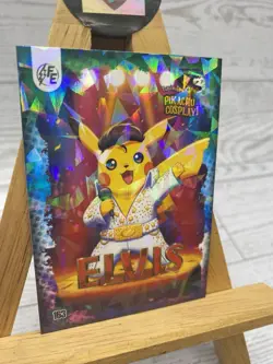 Pikachu as Cosplay Elvis Non- Pokemon Fan Art Cracked Ice Holo Trading Card - Image 3