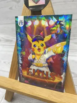 Pikachu as Cosplay Elvis Non- Pokemon Fan Art Cracked Ice Holo Trading Card - Image 4