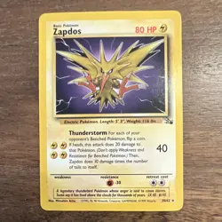 Pokemon TCG Zapdos 30/62 Fossil Holo Rare 80 HP English 1999 WotC - Image 1