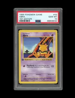 Pokemon PSA 10 GEM MINT Abra 1st Edition Base Set Shadowless 1999 Card 43/102 - Image 1