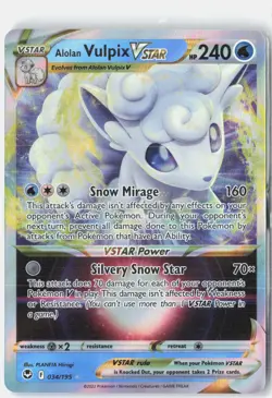Alolan Vulpix VSTAR 034/195 Holo VSTAR Rare Silver Tempest Pokemon Near Mint - Image 1