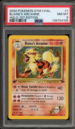 Pokemon Blaine's Arcanine Gym Challenge 1st Edition Holo Rare #1 PSA 8 - Image 1