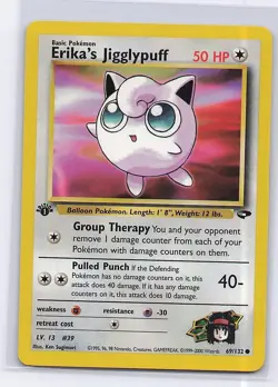 Erika's Jigglypuff 69/132 Common Gym Challenge Pokemon 1st Edition LP - Image 1