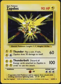 1999 Pokemon WOTC Zapdos #16 (Holo) - Base Set - MP - Image 1