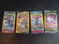 Pokemon Sun & Moon 4x 3-Card Booster Packs Lot Burning Guardians Unbroken Lost - Image 1