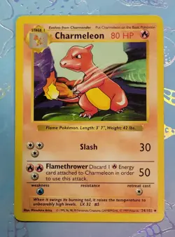 1999 Charmeleon 24/102 Pokemon Base Set Shadowless Card LP - Image 1